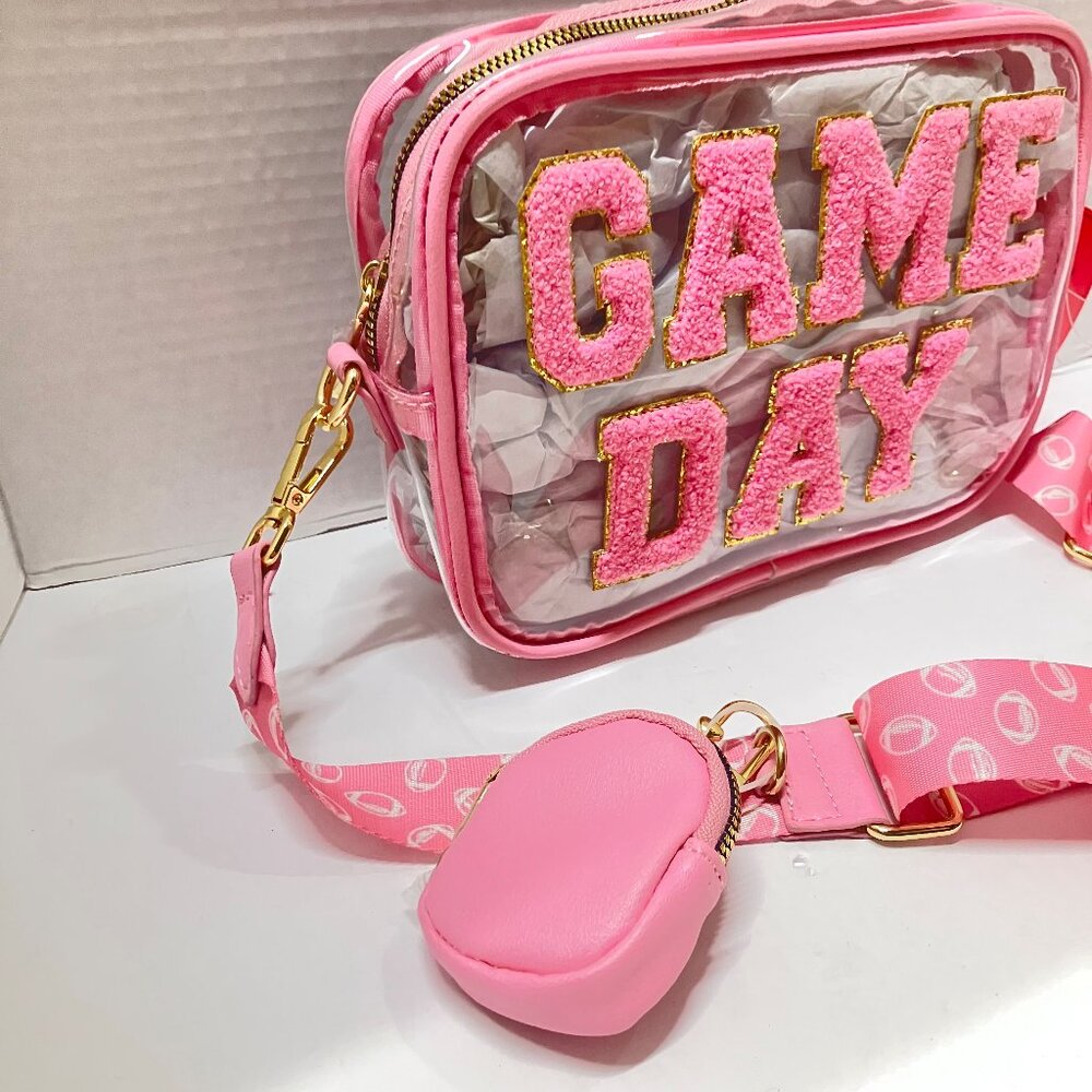 Betsey Johnson XOCHEER Kitsch Football Clear Stadium Bag Web Strap & Coinpurse - Picture 2 of 4